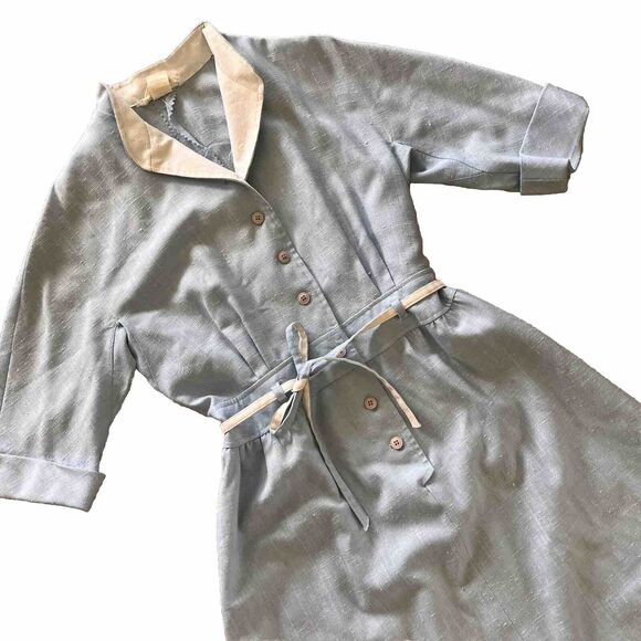 Vintage 60s 70s Nancy Greer New York Blue Shirt Waist A Line Dress Size 10 - Picture 6 of 9